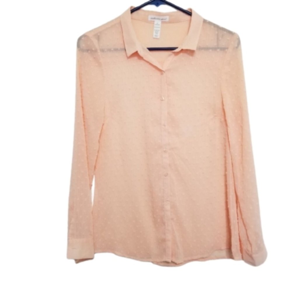 Women's Peach Long Sleeve Sheer Top Medium